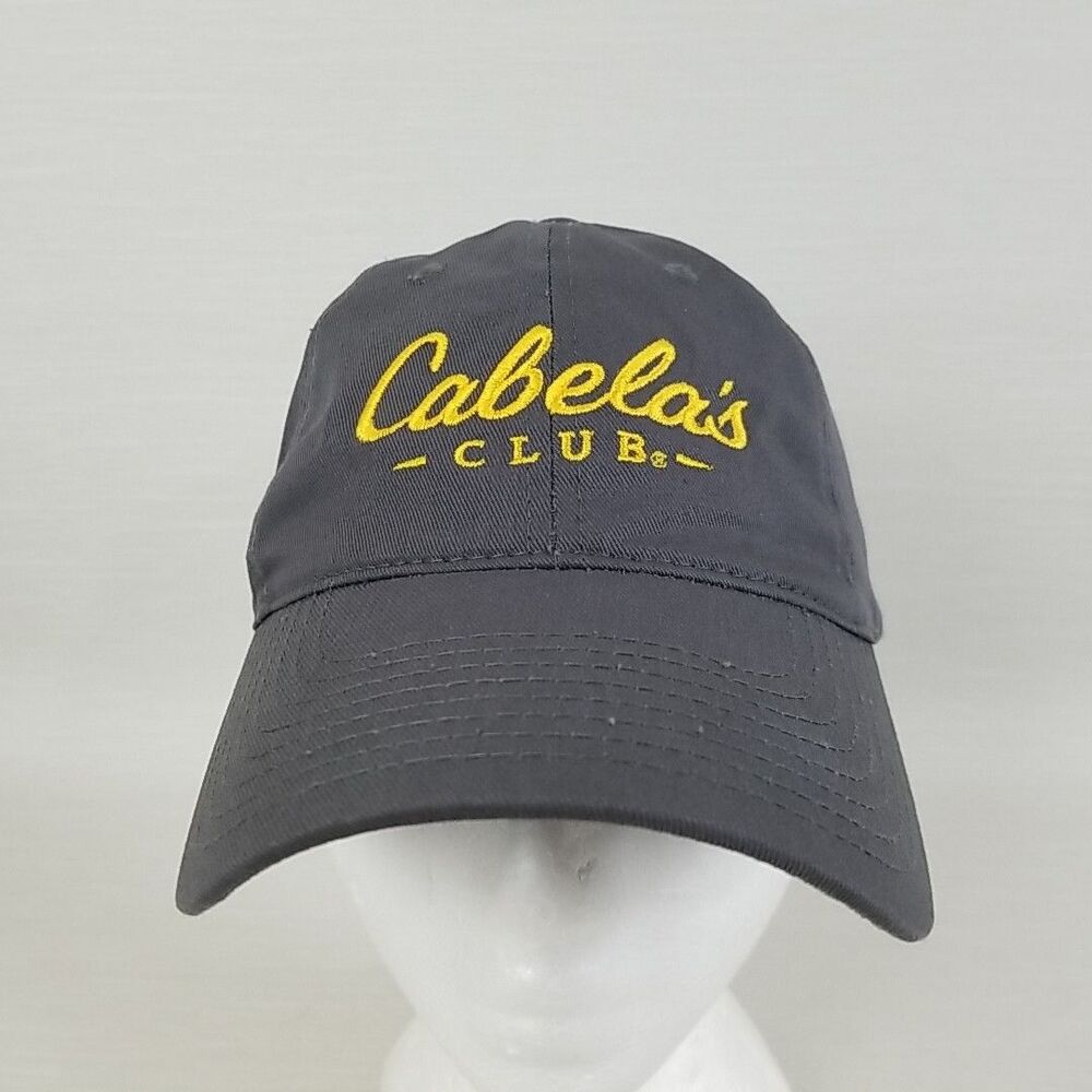 Cabela's Club Gray Yellow Embroidered Logo Wording Adjustable Baseball Dad Hat